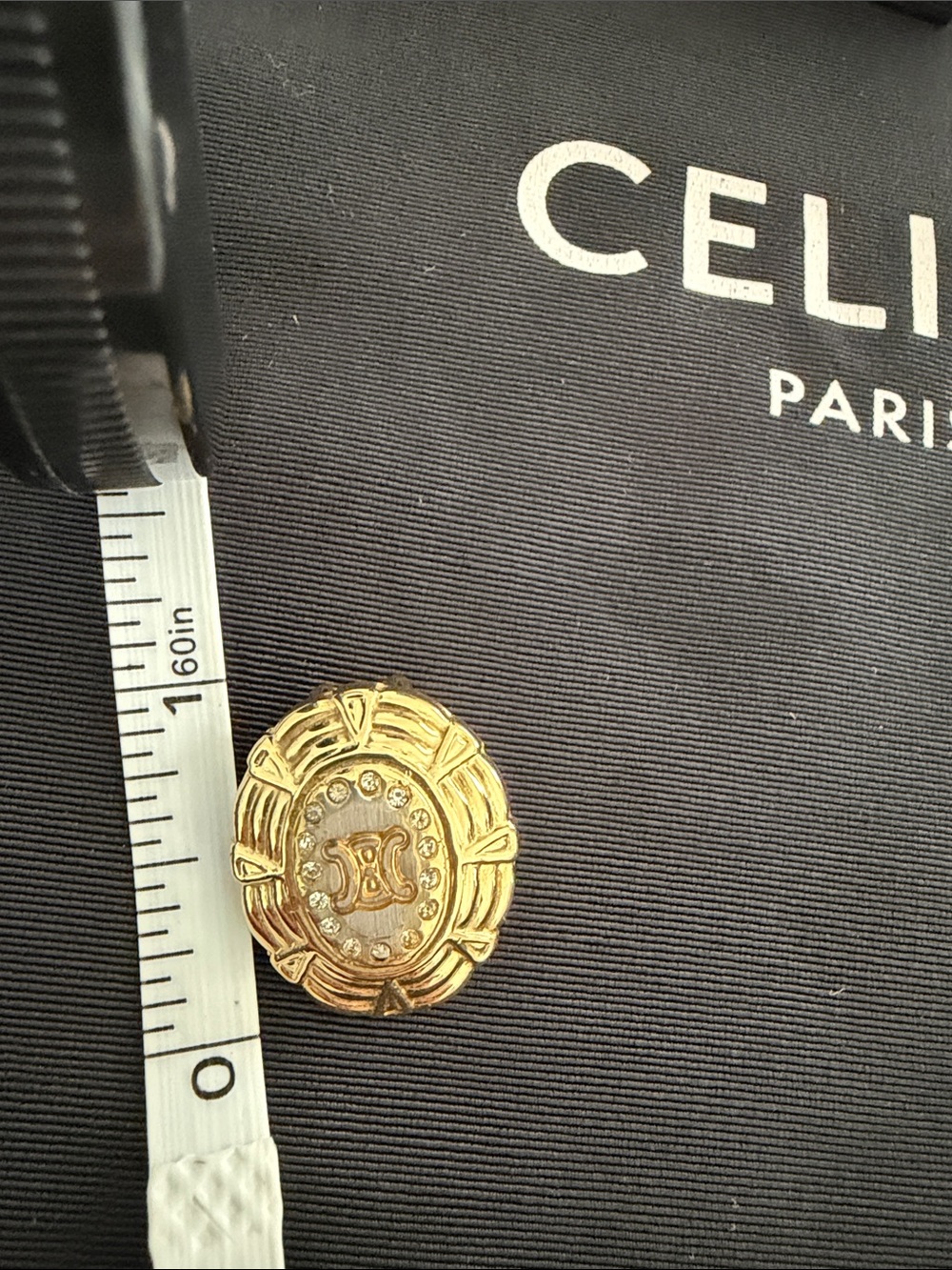 Celine Gold Plated Two Tone Embossed Medallion Clip Earrings - Picture 6 of 6
